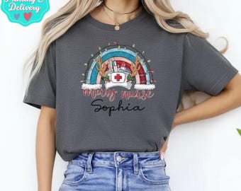 Custom Christmas Nurse T-Shirt, Personalized Xmas Gift