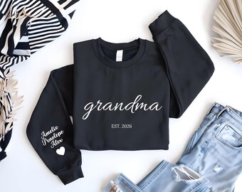 Personalized Grandma Sweatshirt, Grandkids Names on Sleeve, Mothers Day Gift