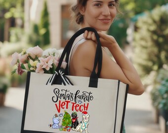 Vet Tech Christmas Tote Bag, Santa's Favorite Veterinary Technician Gift