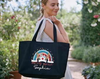 Personalized Nurse Christmas Tote Bag: Cotton Xmas Gift