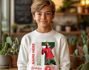 Personalized Ronaldo Kids Sweatshirt | Custom CR7 Soccer Hoodie | Football Fan Gift for Boys & Girls