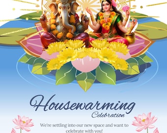 Hindu Housewarming Invitation Card | Ganesha Lakshmi Gruh Pravesh Invite | Editable Printable Digital Card