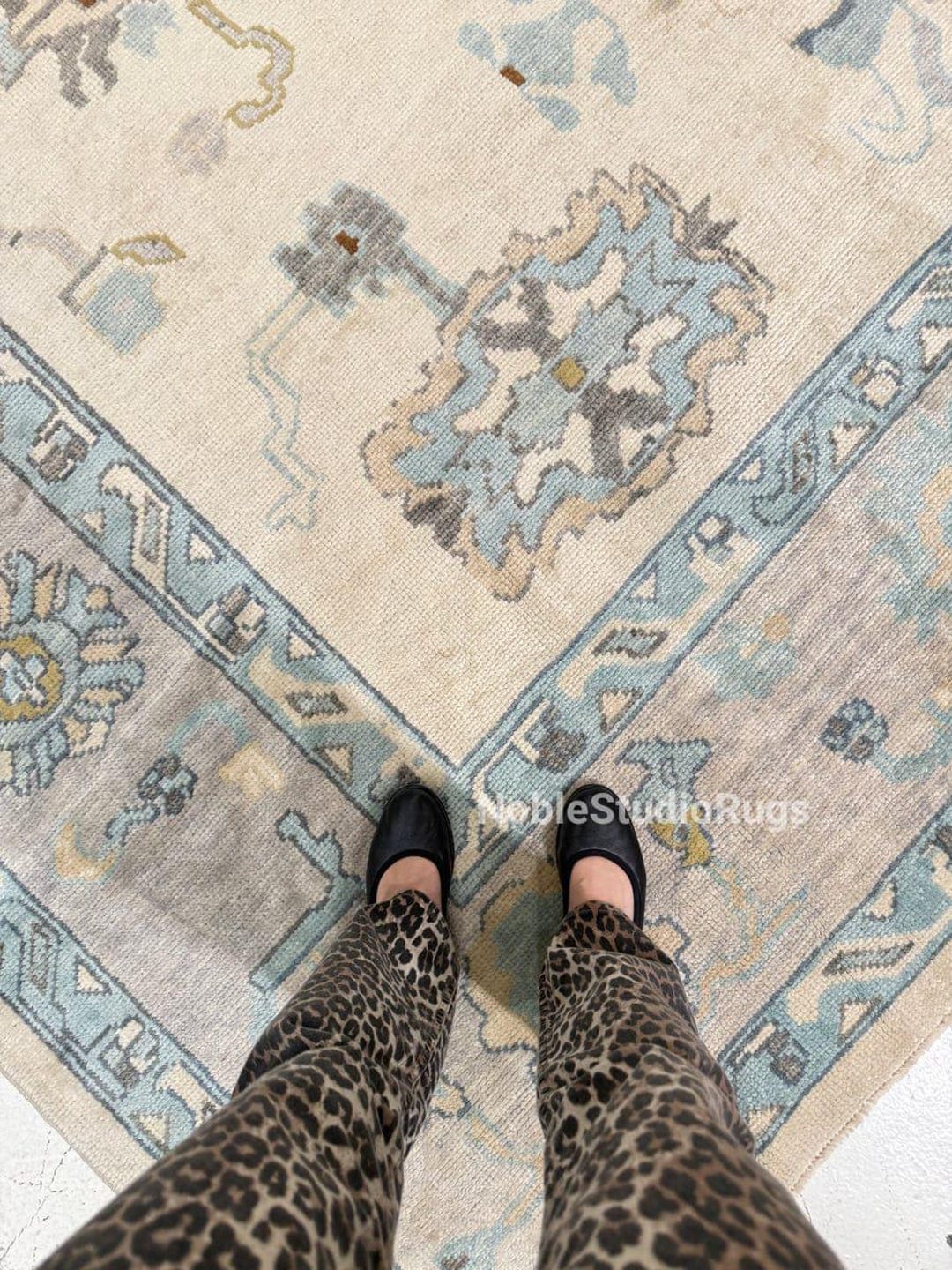 10x14 Muted Beige Soft Blue Turkish Oushak Area Rug Hand Woven Boho ...