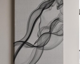 Framed Abstract Smoke, Black White Line Canvas Art, Minimal Modern Wall Print, Elegant Flowing Ink Style Canvas for Home or Office