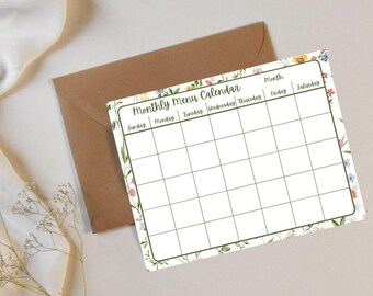 Floral Monthly Menu Planner Notepad | Meal Planning Pad | Kitchen Organizer | Pretty Family Meal Planner