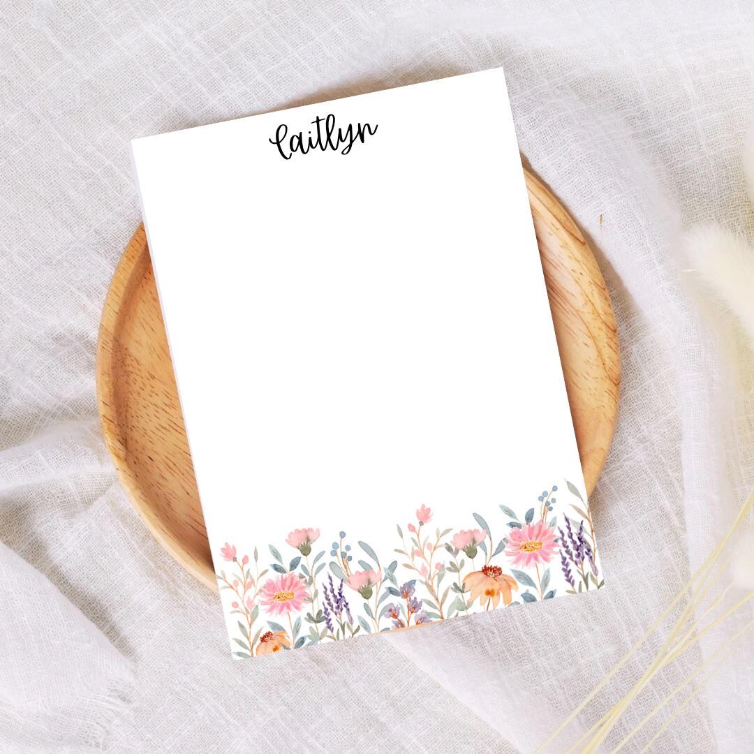 Personalized Floral Notepad | Custom Name Stationery | Pretty Desk ...