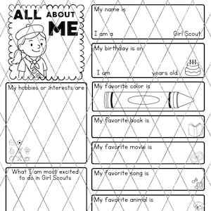 All About Me – Girl Scout Printable | Troop Meeting Icebreaker Activity | Digital Download