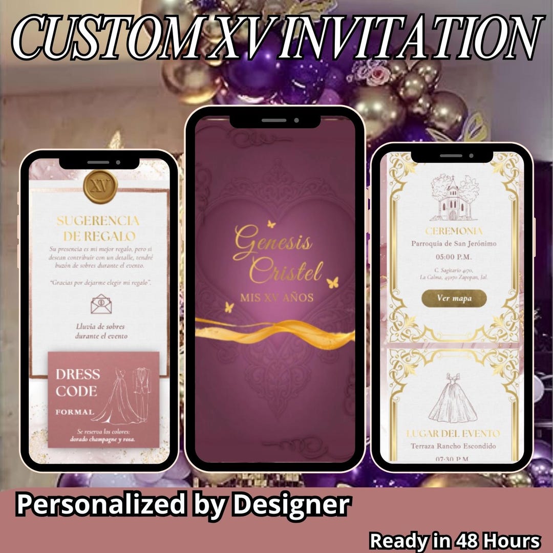 Custom Quinceanera Digital Invitation | Elegant XV Invitation ...