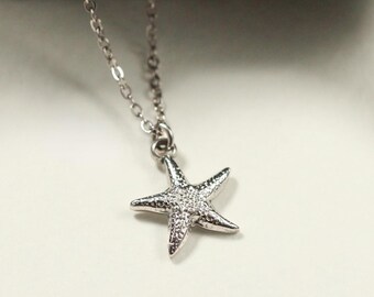 Stainless Steel Starfish Necklace, Silver Coastal Jewelry