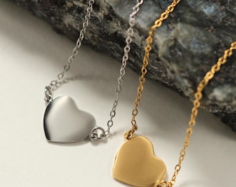 Stainless Steel Heart Pendant Necklace, Minimalist Everyday Jewelry