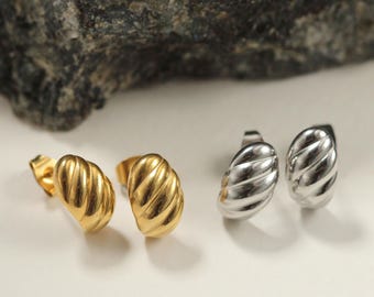 Stainless Steel Huggie Hoops - Vintage-Inspired Textured Earrings