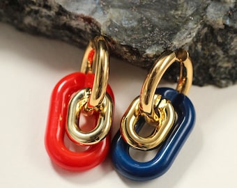 Colorful Acrylic Link Stainless Steel Hoop Earrings, Modern Dangle Earrings