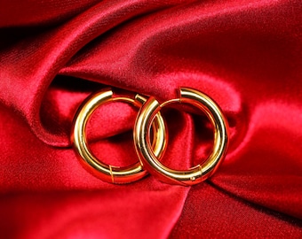 Chunky Stainless Steel Hoop Earrings: Gold or Silver, Bold Minimalist Jewelry