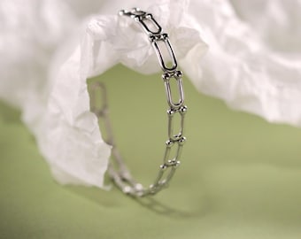 Stainless Steel Open Link Bracelet, Modern Silver Chain Cuff