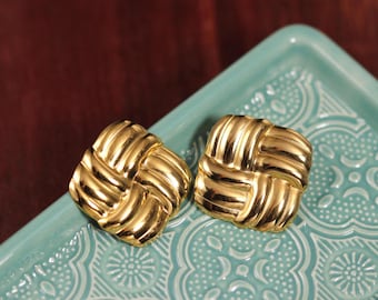 Gold Woven Stainless Steel Stud Earrings, Bold Modern Jewelry