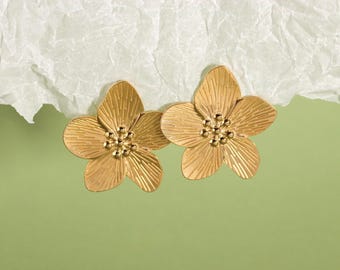 Gold Flower Stainless Steel Earrings, Bold Floral Studs
