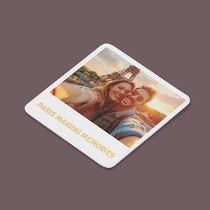 Photo Coasters Personalised with Text · Custom Coloured Wording · Wedding Photo Gift, Birthday Present, Father’s Day or Housewarming Gift