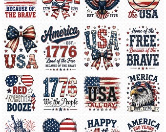 USA 250 Years, 4th of July  T-Shirt Design Bundle | Patriotic Shirt Designs | Independence Day 1776-2026 USA | Instant Digital Download
