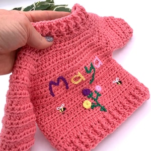 Handgefertigte Wolle Baby Pullover, Neugeborene erste gestrickte Pullover, Säugling Qualität gehäkelte Strickjacke, gestickte benutzerdefinierte Name Mode Pullover