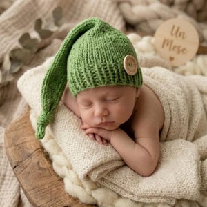 Rekwisieten voor newbornfotografie: gebreide elfenmuts voor jongens en meisjes, babyelfenmuts in aangepaste kleur, handgemaakte mijlpaal-accessoire voor baby's, cadeau voor newbornfotograaf