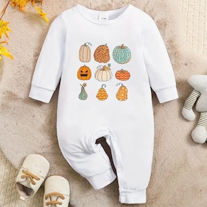 White Baby Pumpkin Jumpsuit, First Outfit For Baby Halloween