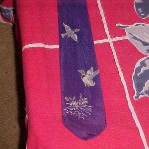Vintage Hand Painted Necktie, Ducks and Hunting, Signed