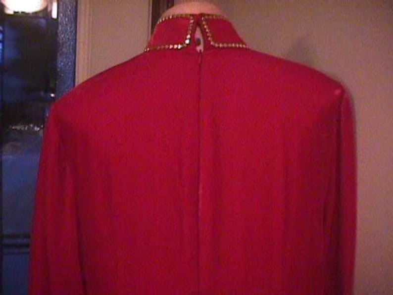 brass heart design trim SALE--Vintage Red Velvet Holiday Dress sequins Mandarin Collar beads
