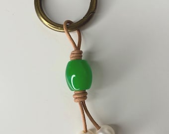 Bag Charm with Jade and Freshwater Pearls