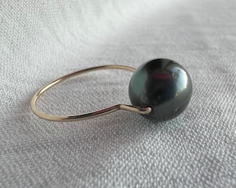 Dark Grey Tahitian Pearl Gold-Filled Ring - Size 5
