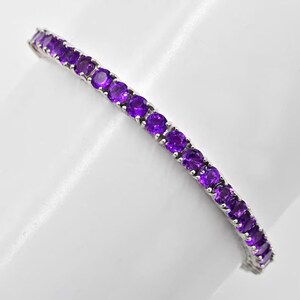 Sterling Silver Tennis Bracelet with Purple Amethyst CZ Stones – Elegant Women’s Gift Jewelry