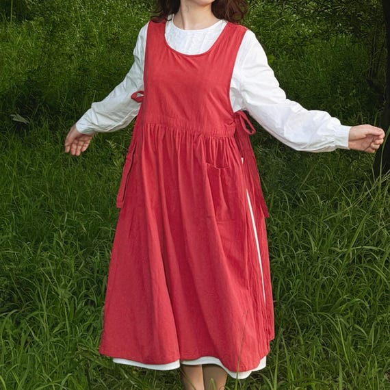 japanese style apron dress Pinafore Apron DressJapanese Cotton Linen Cross Back Apron for Women with PocketsDress with Waist Ties (Turquoise Blue), Size: 39.37