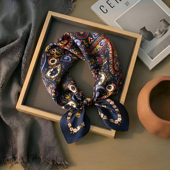 Bohemian 100% Mulberry Silk Scarf, Spring Summer Neck Scarf & Headscarf, Elegant Silk Handkerchief Headscarf Decorative Neck Scarf
