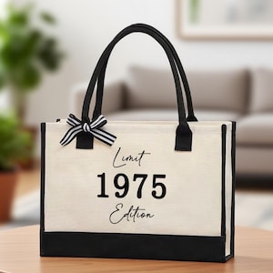Limited Edition Birthday 1975 Cotton Canvas Tote Bag/50th Birthday Gift For Women/50th Birthday Bags/50th Birthday Celebration Party Gifts