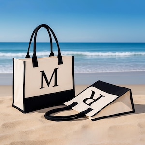 Personalisierte Monogramm Stickerei Leinwand Strand Tragetasche/Benutzerdefinierte Monogramm Tasche/Initiale Tasche/Brautjungfer Geschenk Tasche/Benutzerdefinierte Strandtasche Geschenk für Sie