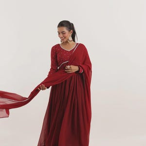 RED DETAILED ANARKALI
