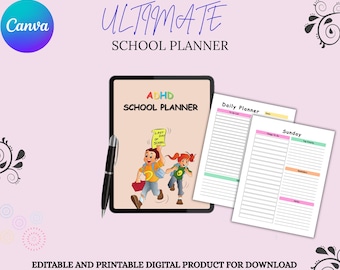 Download digital do planejador escolar para TDAH – organizador acadêmico para impressão para alunos com ferramentas de foco, rotinas e rastreador de estudos
