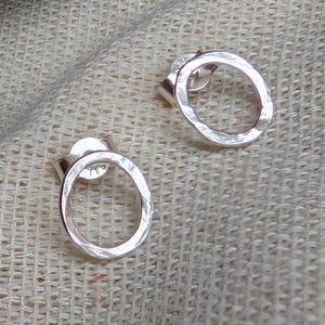 Hammered Sterling Silver Circle Stud Earrings: Handmade in Scotland