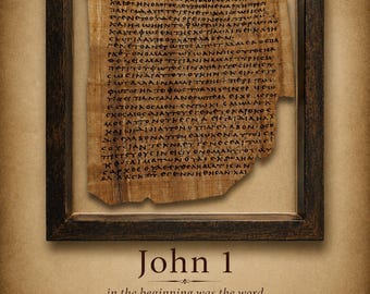 UNFRAMED | P66 John 1:1-25 front and back. Papyrus 66 (P66) Manuscript Replica – Gospel of John Fragment – Ancient Bible Papyrus – Handmade.