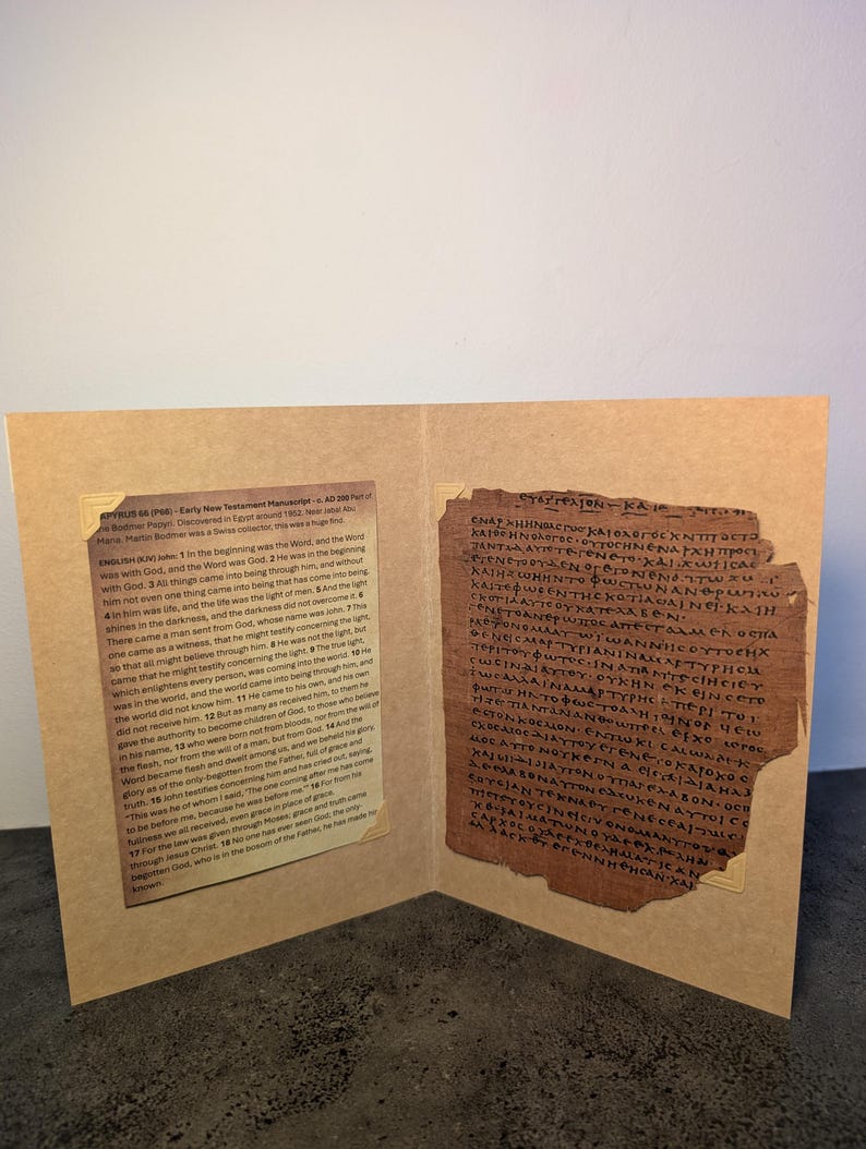 UNFRAMED | John 1:1-25 front and back. Papyrus 66 (P66) Manuscript Replica – Gospel of John Fragment – Ancient Bible Papyrus – Handmade. image 2