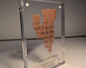 Christian Gift – John Rylands Fragment Replica P52 – Oldest Gospel of John Manuscript – Biblical Artifact on Egyptian Papyrus.Historical.