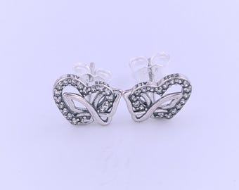 Pandora 925 Silver Entwined Heart & Butterfly Stud Earrings