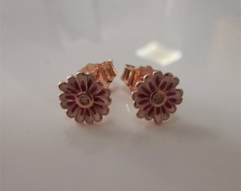 Pandora Rose Pink Daisy Flower Stud Earrings + Gift Pouch