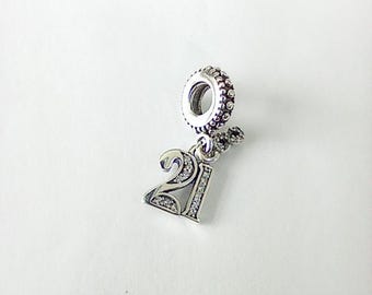 Charm de celebración de Pandora, plata 925, aniversario, cumpleaños número 21