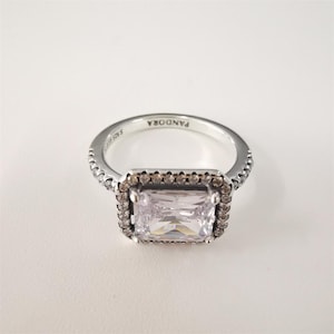 Pandora Rectangular Sparkling Halo Ring