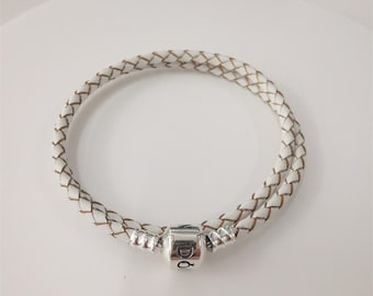 Pandora Cream Champagne Braided Leather Double Wrap Bracelet
