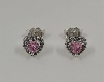 Pandora Pink Heart Stud Earrings S925 Sterling Silver