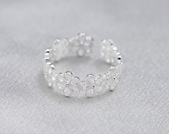 925 Sterling Silver Openwork Flower Ring for Women Index Ring