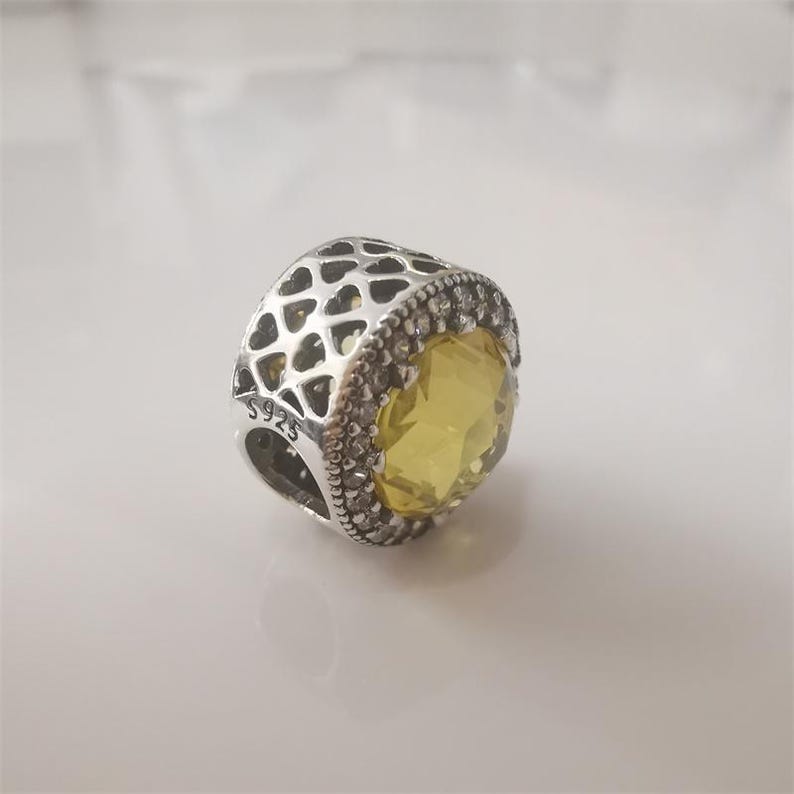 Pandora S925 Charm Radiant Hearts Cerise Yellow Crystal & Clear image 2