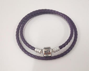 Pandora S925 Purple Double Wrap Leather Bracelet
