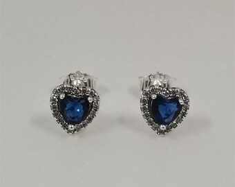 Pandora Blue Heart Stud Earrings S925 Sterling Silver
